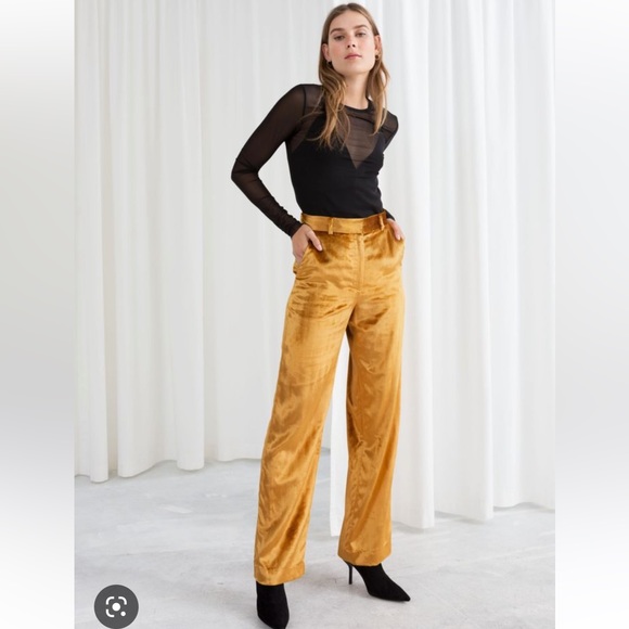 & Other Stories Pants - & other stories, gold velvet pants 8